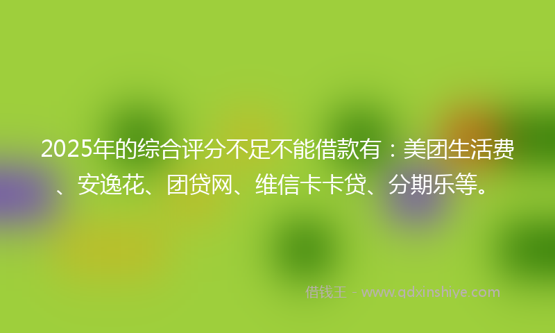 2025年的综合评分不足不能借款有：美团生活费、安逸花、团贷网、维信卡卡贷、分期乐等。