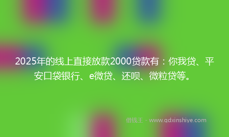 2025年的线上直接放款2000贷款有：你我贷、平安口袋银行、e微贷、还呗、微粒贷等。