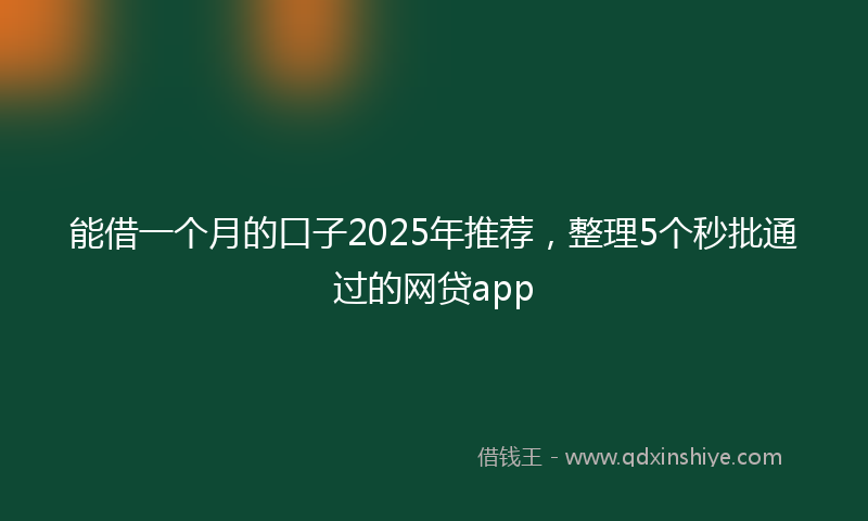 能借一个月的口子2025年推荐，整理5个秒批通过的网贷app