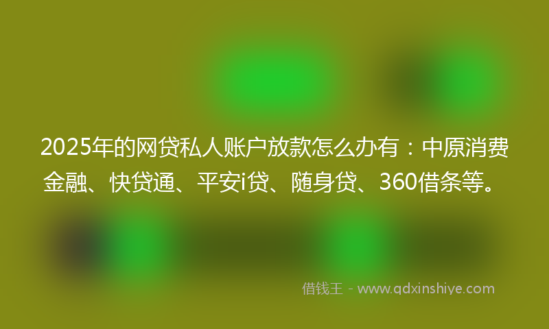 2025年的网贷私人账户放款怎么办有：中原消费金融、快贷通、平安i贷、随身贷、360借条等。