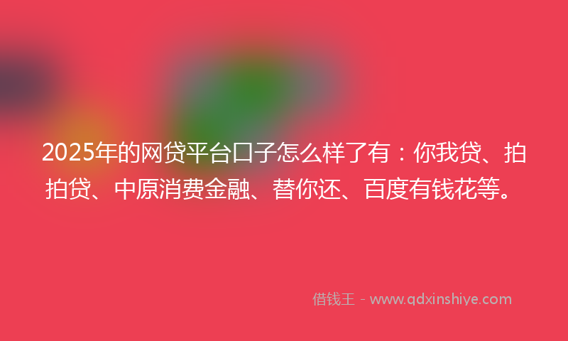 2025年的网贷平台口子怎么样了有：你我贷、拍拍贷、中原消费金融、替你还、百度有钱花等。