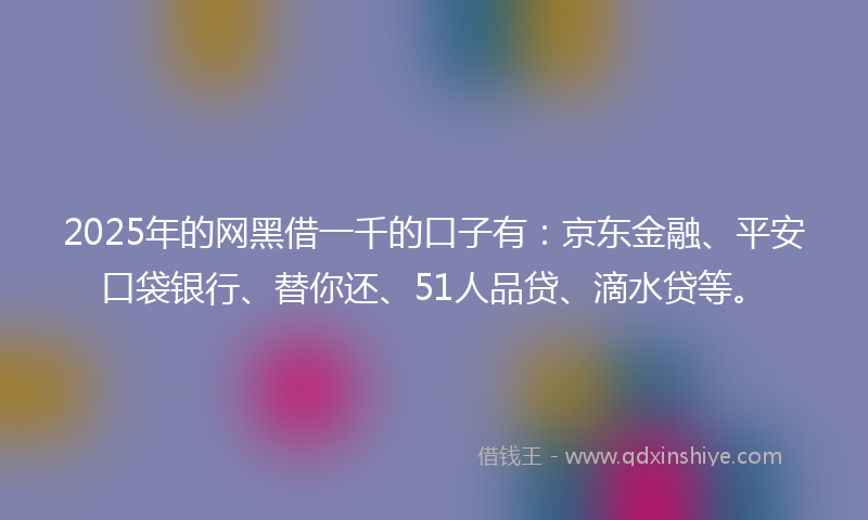 2025年的网黑借一千的口子有：京东金融、平安口袋银行、替你还、51人品贷、滴水贷等。