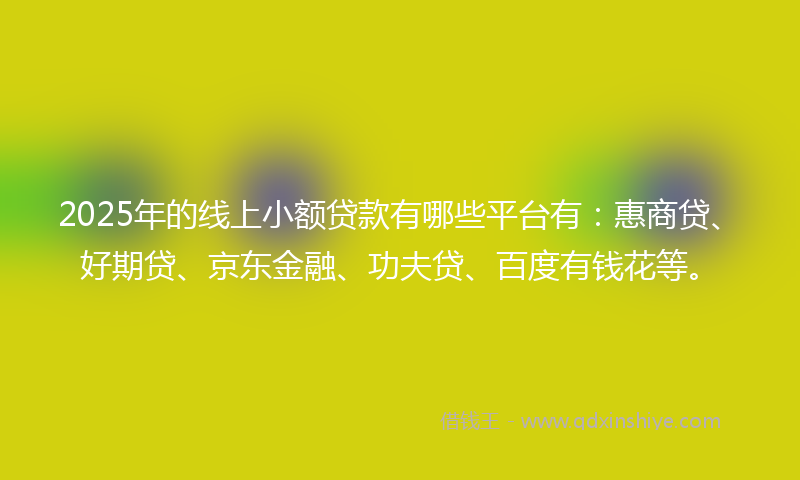 2025年的线上小额贷款有哪些平台有：惠商贷、好期贷、京东金融、功夫贷、百度有钱花等。