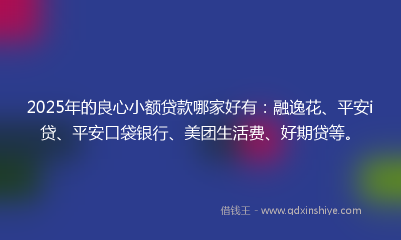 2025年的良心小额贷款哪家好有：融逸花、平安i贷、平安口袋银行、美团生活费、好期贷等。
