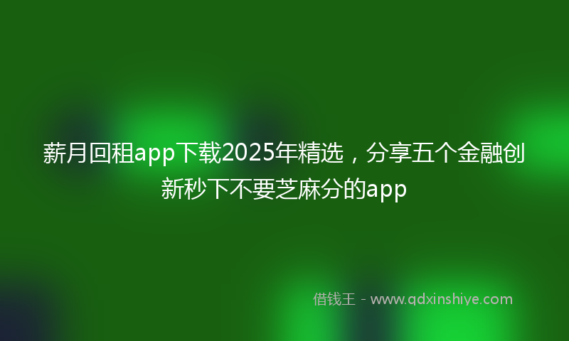 薪月回租app下载2025年精选，分享五个金融创新秒下不要芝麻分的app