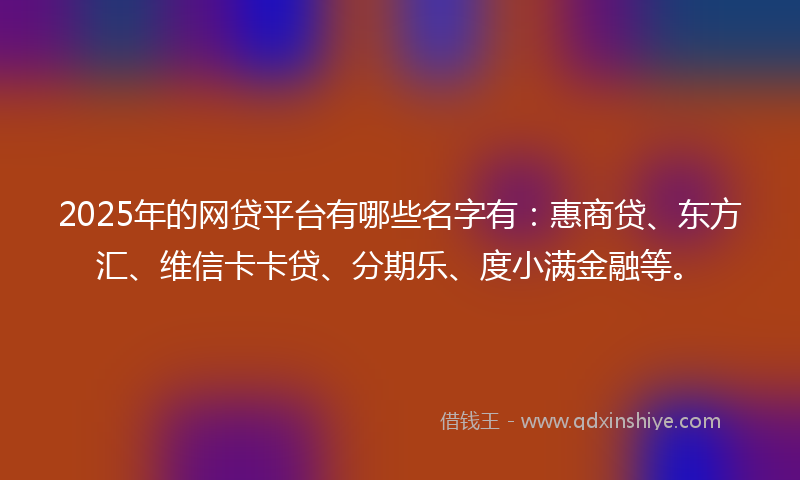 2025年的网贷平台有哪些名字有：惠商贷、东方汇、维信卡卡贷、分期乐、度小满金融等。