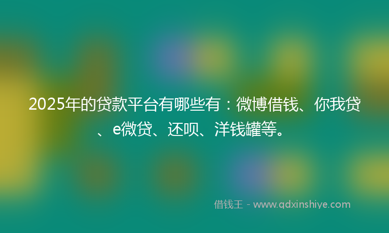 2025年的贷款平台有哪些有：微博借钱、你我贷、e微贷、还呗、洋钱罐等。