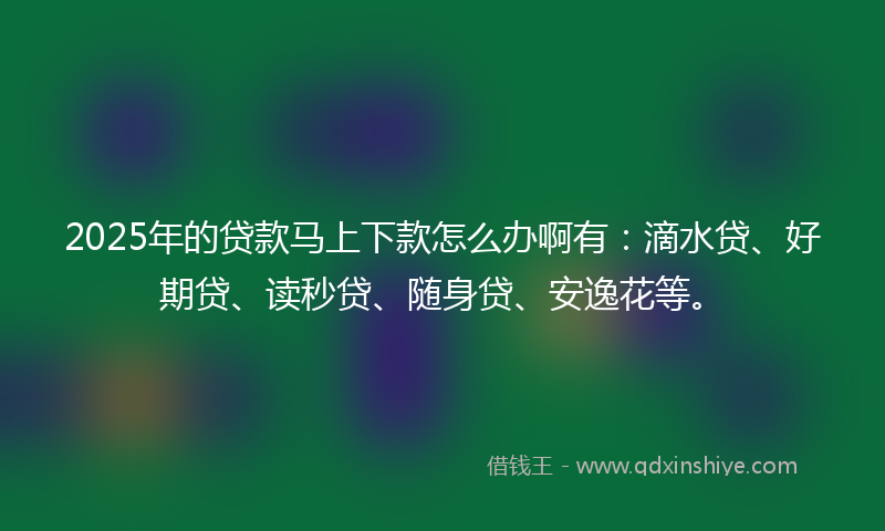2025年的贷款马上下款怎么办啊有：滴水贷、好期贷、读秒贷、随身贷、安逸花等。