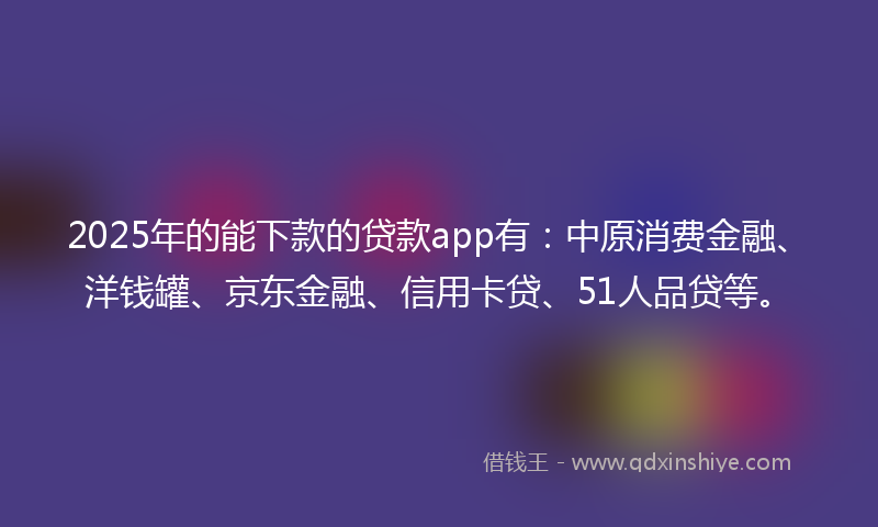 2025年的能下款的贷款app有：中原消费金融、洋钱罐、京东金融、信用卡贷、51人品贷等。