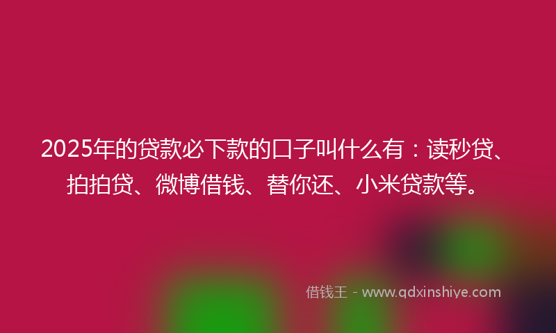 2025年的贷款必下款的口子叫什么有：读秒贷、拍拍贷、微博借钱、替你还、小米贷款等。