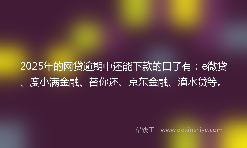 2025年的网贷逾期中还能下款的口子有：e微贷、度小满金融、替你还、京东金融、滴水贷等。