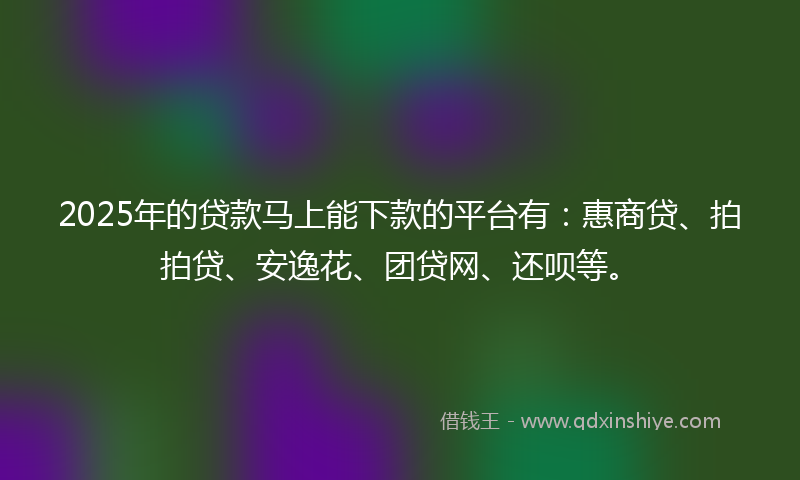 2025年的贷款马上能下款的平台有：惠商贷、拍拍贷、安逸花、团贷网、还呗等。