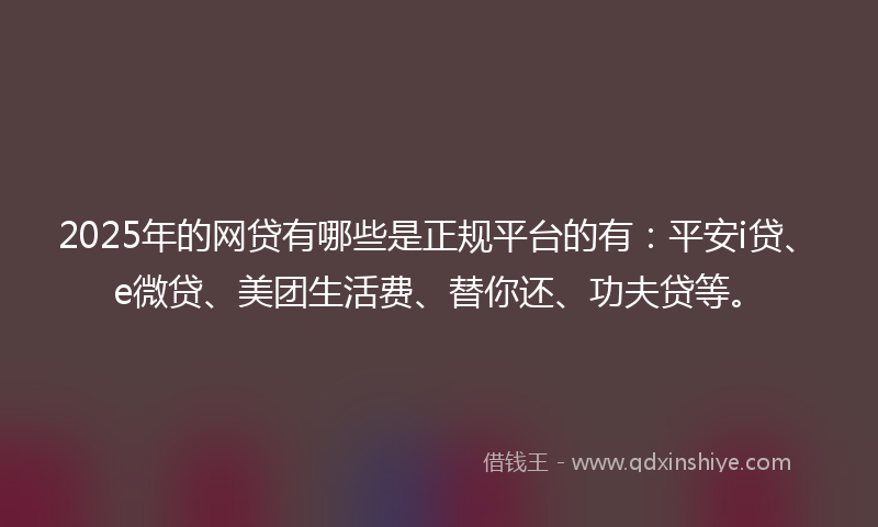 2025年的网贷有哪些是正规平台的有：平安i贷、e微贷、美团生活费、替你还、功夫贷等。