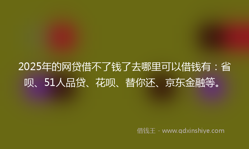 2025年的网贷借不了钱了去哪里可以借钱有：省呗、51人品贷、花呗、替你还、京东金融等。