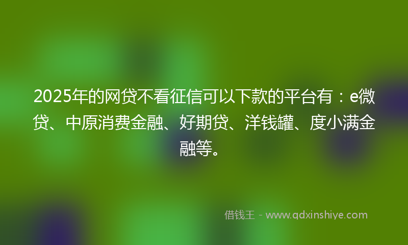 2025年的网贷不看征信可以下款的平台有：e微贷、中原消费金融、好期贷、洋钱罐、度小满金融等。