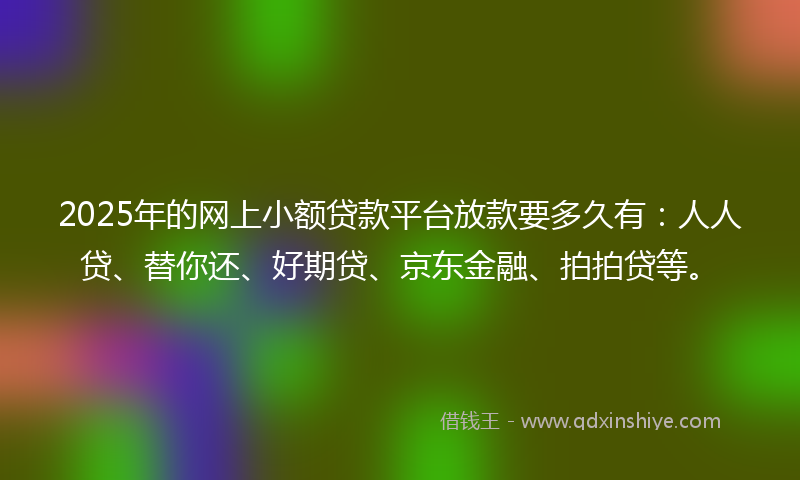 2025年的网上小额贷款平台放款要多久有：人人贷、替你还、好期贷、京东金融、拍拍贷等。