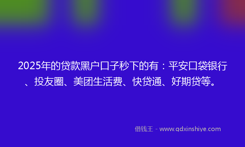 2025年的贷款黑户口子秒下的有：平安口袋银行、投友圈、美团生活费、快贷通、好期贷等。