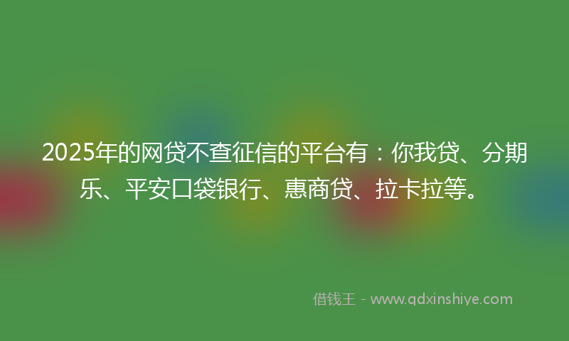 2025年的网贷不查征信的平台有：你我贷、分期乐、平安口袋银行、惠商贷、拉卡拉等。