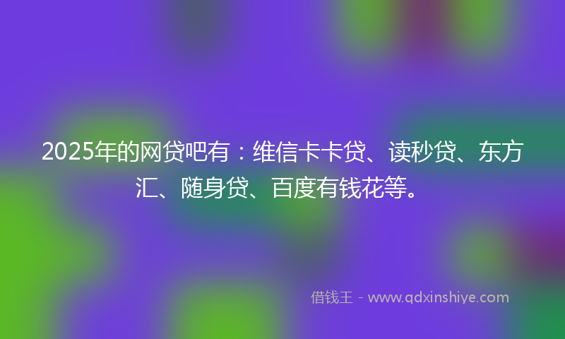 2025年的网贷吧有：维信卡卡贷、读秒贷、东方汇、随身贷、百度有钱花等。