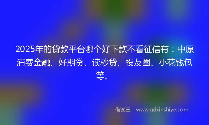 2025年的贷款平台哪个好下款不看征信有：中原消费金融、好期贷、读秒贷、投友圈、小花钱包等。