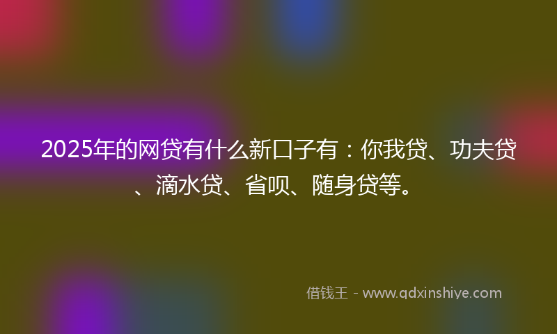 2025年的网贷有什么新口子有：你我贷、功夫贷、滴水贷、省呗、随身贷等。