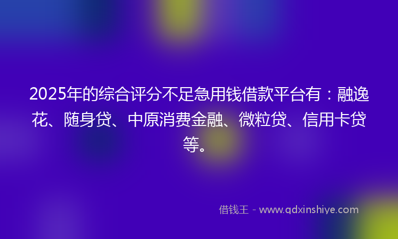 2025年的综合评分不足急用钱借款平台有：融逸花、随身贷、中原消费金融、微粒贷、信用卡贷等。