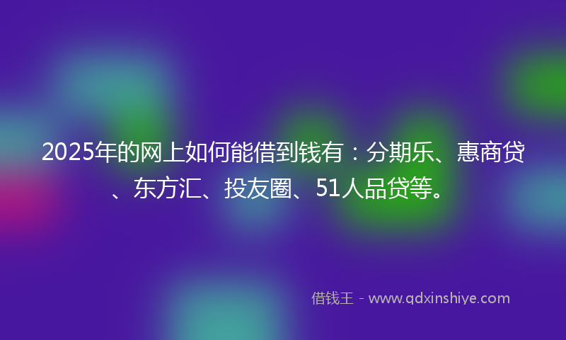 2025年的网上如何能借到钱有：分期乐、惠商贷、东方汇、投友圈、51人品贷等。