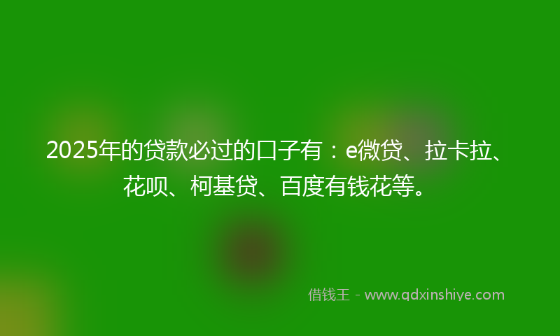 2025年的贷款必过的口子有：e微贷、拉卡拉、花呗、柯基贷、百度有钱花等。