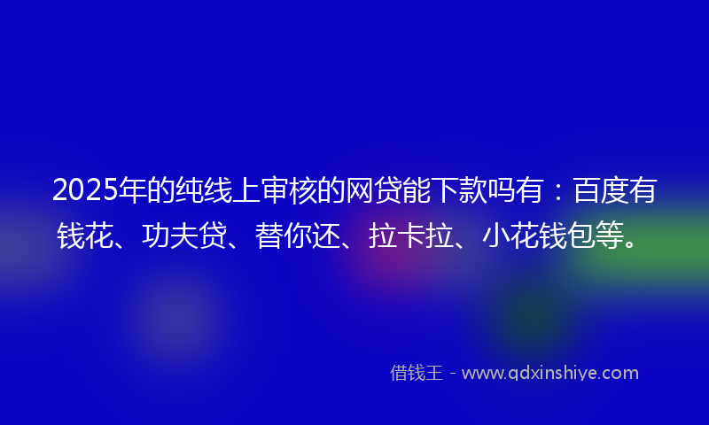 2025年的纯线上审核的网贷能下款吗有：百度有钱花、功夫贷、替你还、拉卡拉、小花钱包等。