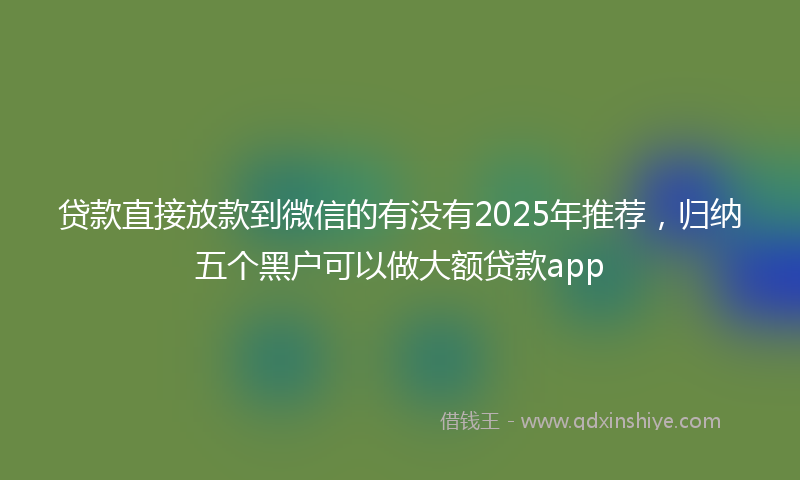 贷款直接放款到微信的有没有2025年推荐，归纳五个黑户可以做大额贷款app
