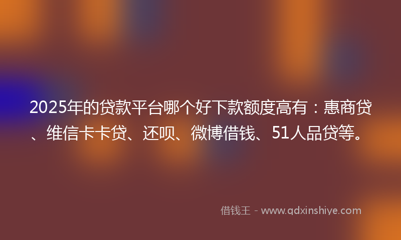 2025年的贷款平台哪个好下款额度高有：惠商贷、维信卡卡贷、还呗、微博借钱、51人品贷等。