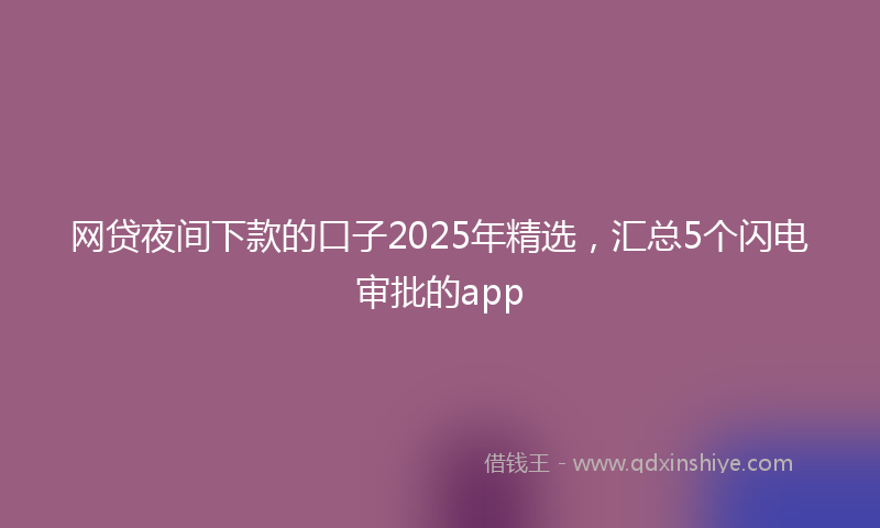 网贷夜间下款的口子2025年精选，汇总5个闪电审批的app