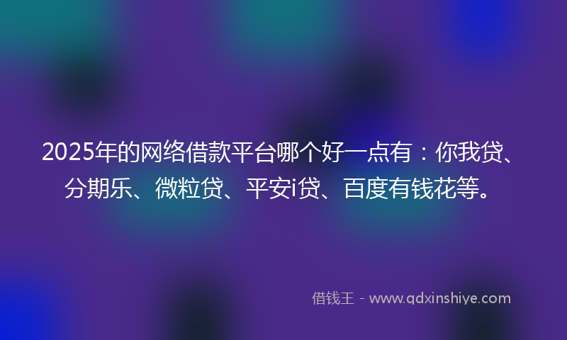 2025年的网络借款平台哪个好一点有：你我贷、分期乐、微粒贷、平安i贷、百度有钱花等。