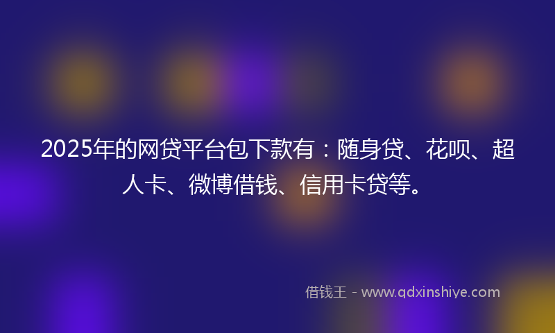 2025年的网贷平台包下款有：随身贷、花呗、超人卡、微博借钱、信用卡贷等。