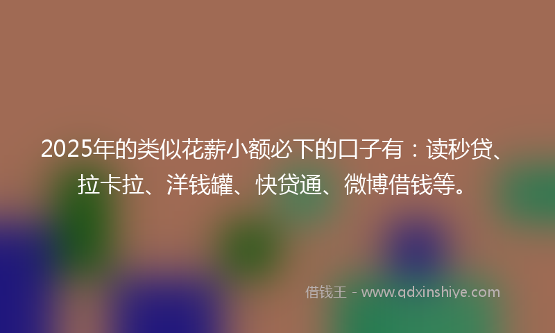 2025年的类似花薪小额必下的口子有：读秒贷、拉卡拉、洋钱罐、快贷通、微博借钱等。