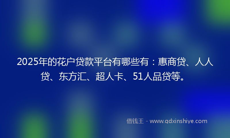 2025年的花户贷款平台有哪些有：惠商贷、人人贷、东方汇、超人卡、51人品贷等。