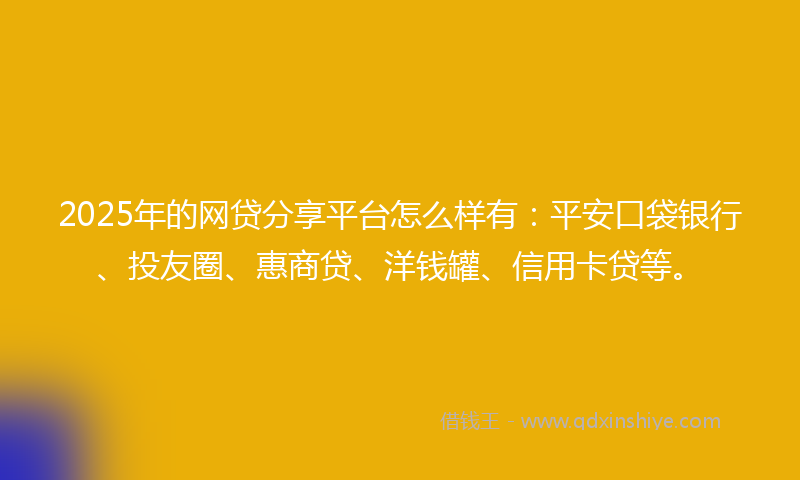 2025年的网贷分享平台怎么样有：平安口袋银行、投友圈、惠商贷、洋钱罐、信用卡贷等。