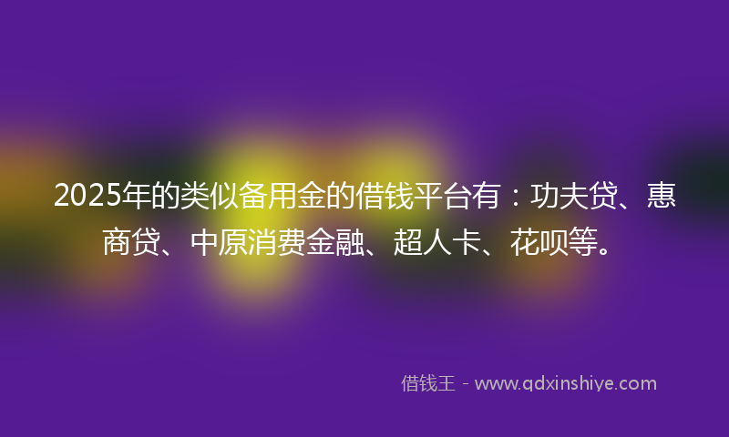 2025年的类似备用金的借钱平台有：功夫贷、惠商贷、中原消费金融、超人卡、花呗等。