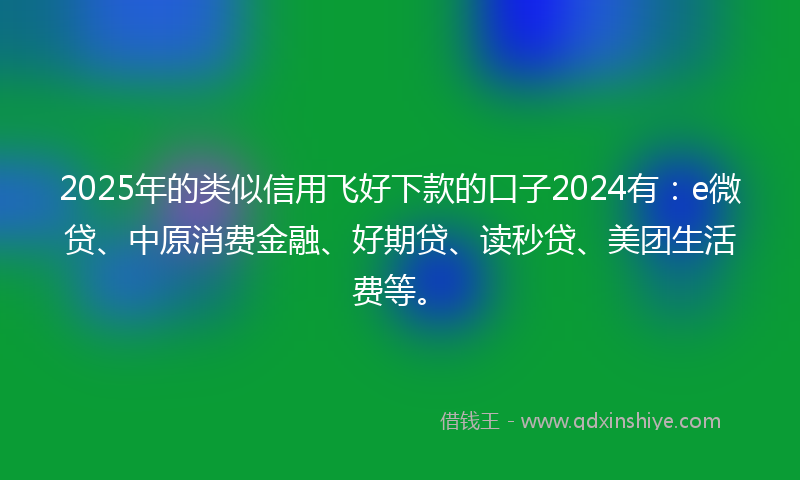 2025年的类似信用飞好下款的口子2024有：e微贷、中原消费金融、好期贷、读秒贷、美团生活费等。