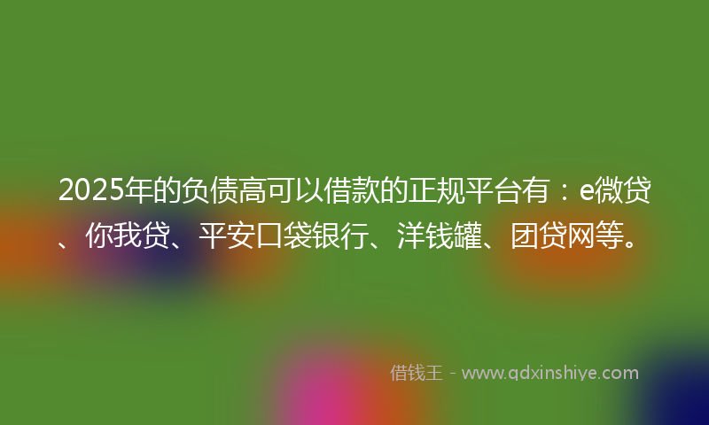 2025年的负债高可以借款的正规平台有：e微贷、你我贷、平安口袋银行、洋钱罐、团贷网等。