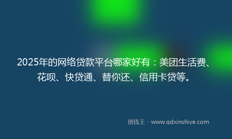 2025年的网络贷款平台哪家好有：美团生活费、花呗、快贷通、替你还、信用卡贷等。
