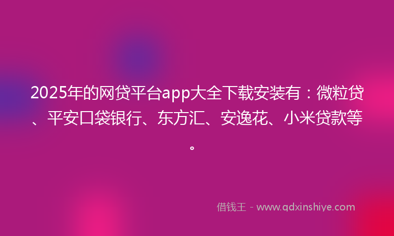 2025年的网贷平台app大全下载安装有：微粒贷、平安口袋银行、东方汇、安逸花、小米贷款等。