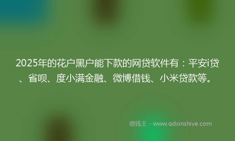 2025年的花户黑户能下款的网贷软件有：平安i贷、省呗、度小满金融、微博借钱、小米贷款等。