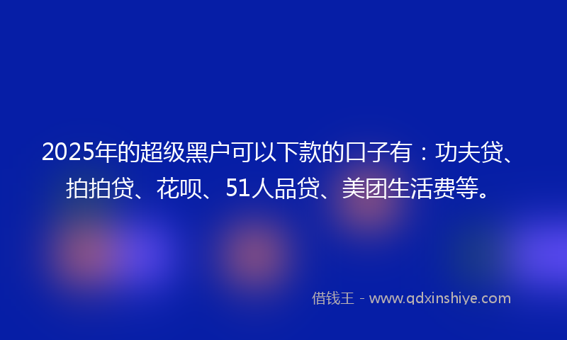 2025年的超级黑户可以下款的口子有：功夫贷、拍拍贷、花呗、51人品贷、美团生活费等。