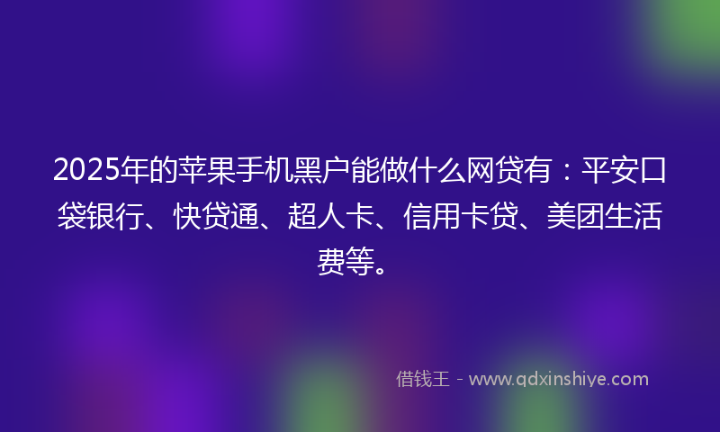 2025年的苹果手机黑户能做什么网贷有：平安口袋银行、快贷通、超人卡、信用卡贷、美团生活费等。