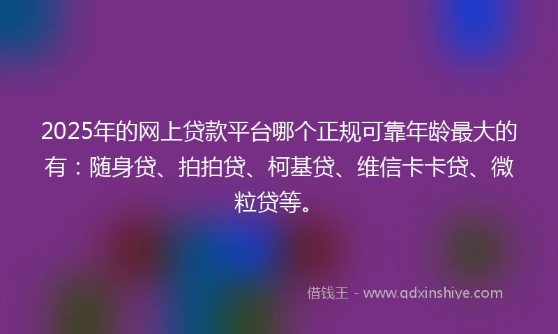 2025年的网上贷款平台哪个正规可靠年龄最大的有：随身贷、拍拍贷、柯基贷、维信卡卡贷、微粒贷等。