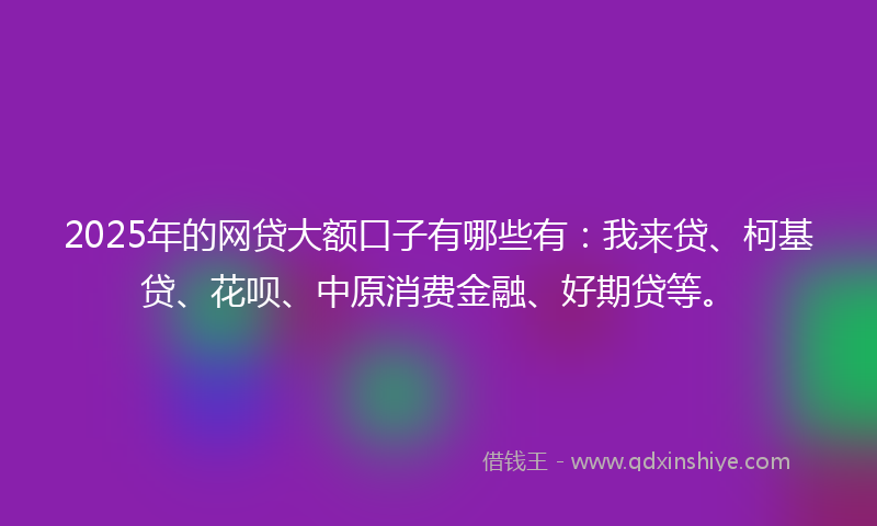 2025年的网贷大额口子有哪些有：我来贷、柯基贷、花呗、中原消费金融、好期贷等。
