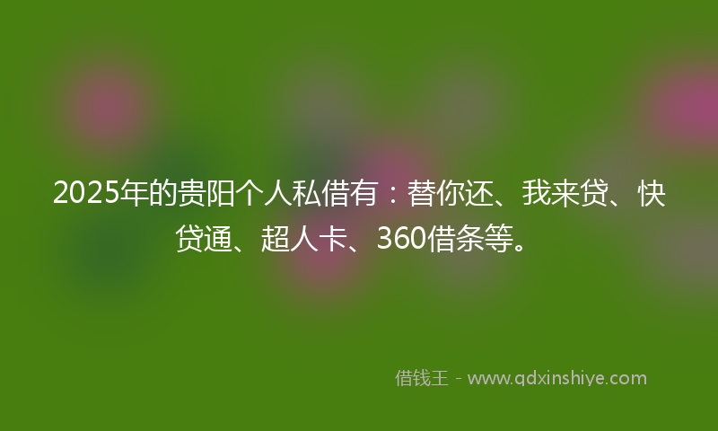 2025年的贵阳个人私借有：替你还、我来贷、快贷通、超人卡、360借条等。