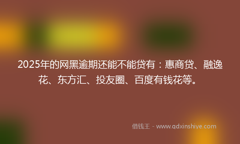 2025年的网黑逾期还能不能贷有：惠商贷、融逸花、东方汇、投友圈、百度有钱花等。