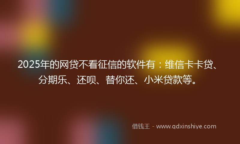 2025年的网贷不看征信的软件有：维信卡卡贷、分期乐、还呗、替你还、小米贷款等。